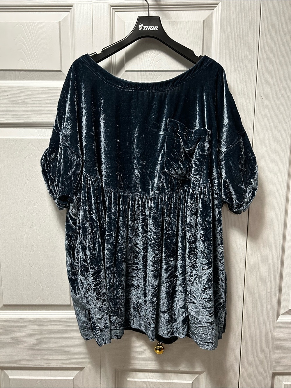 We The Free Crushed Velvet Peasant Tunic in Deep Teal